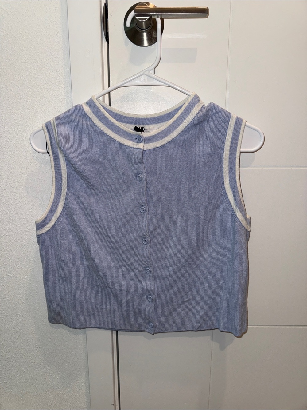H&M Light Blue Button-Back Knit Tank with Cream Trim